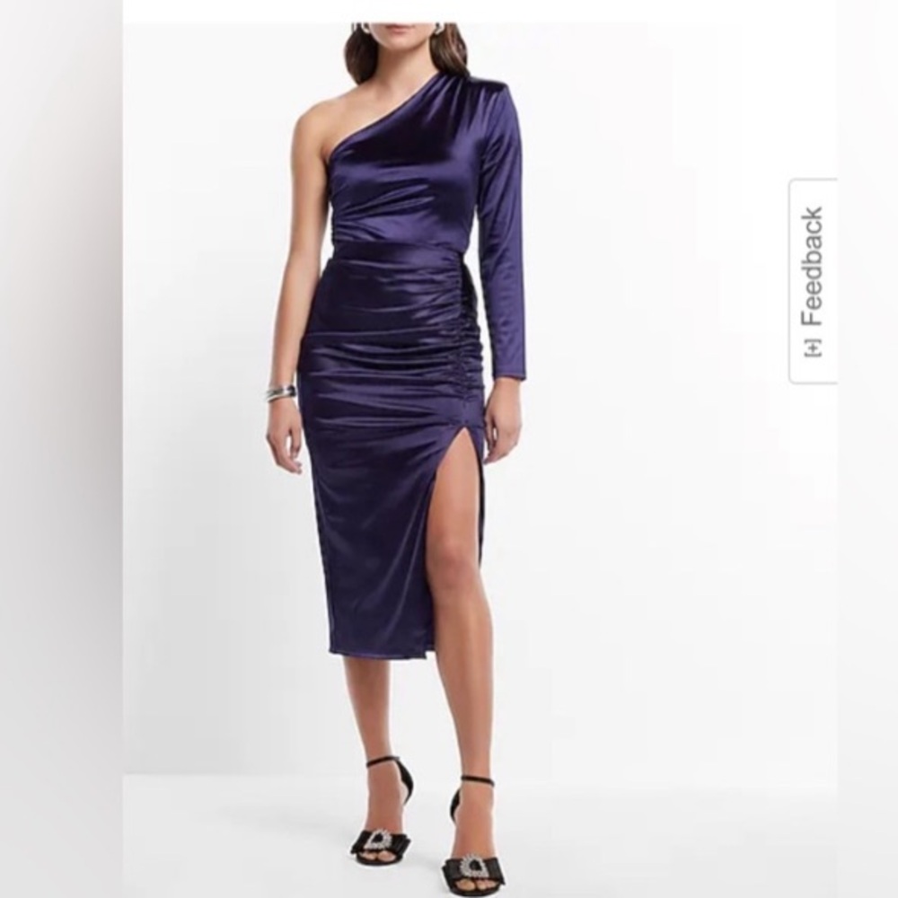 NYE Ready ! EXPRESS Eggplant Purple One Shoulder Blouse and Midi Skirt Set